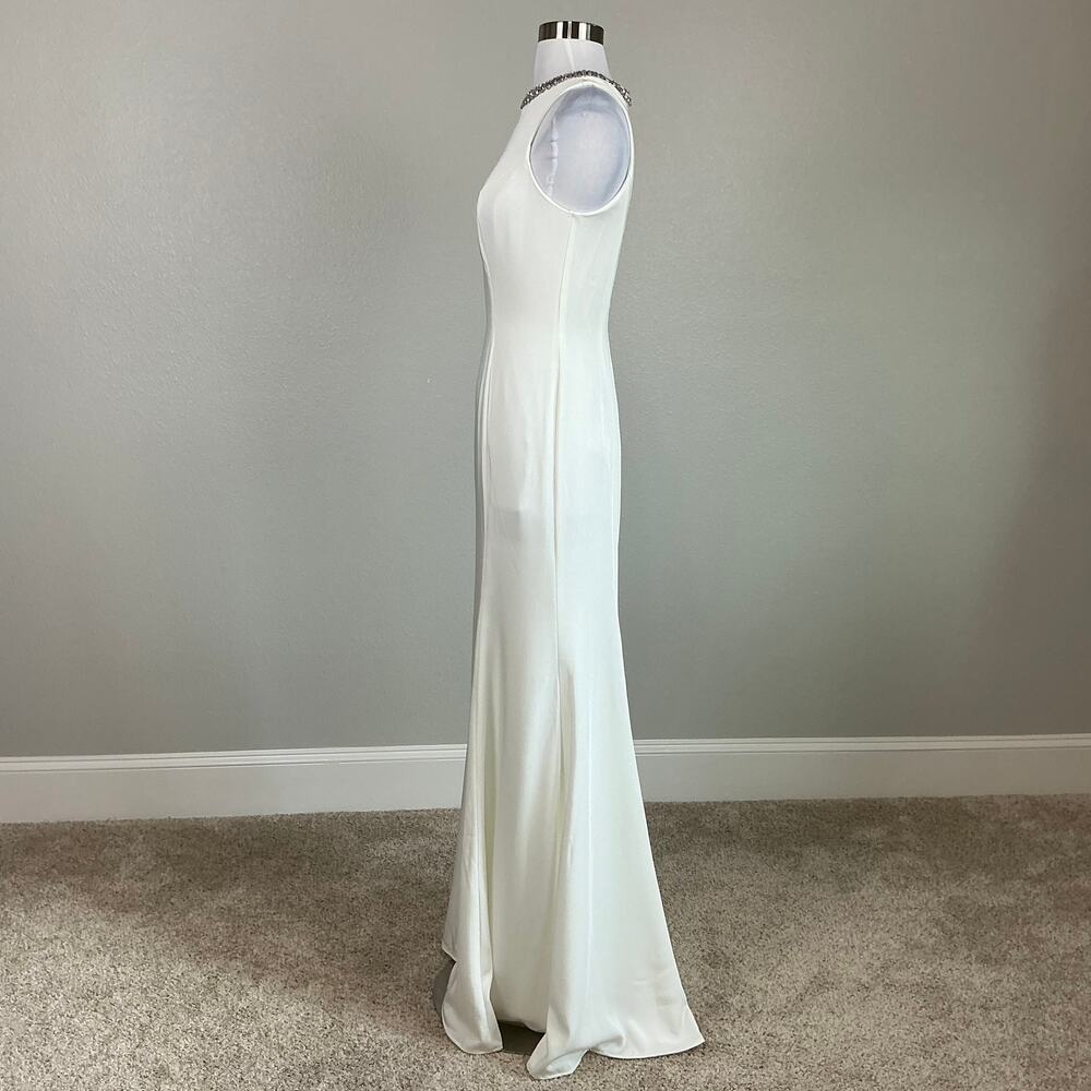 Mac Duggal 49093 White Evening Gown Beaded Neck Sleeveless Mermaid Dress Size 0 - Picture 6 of 13